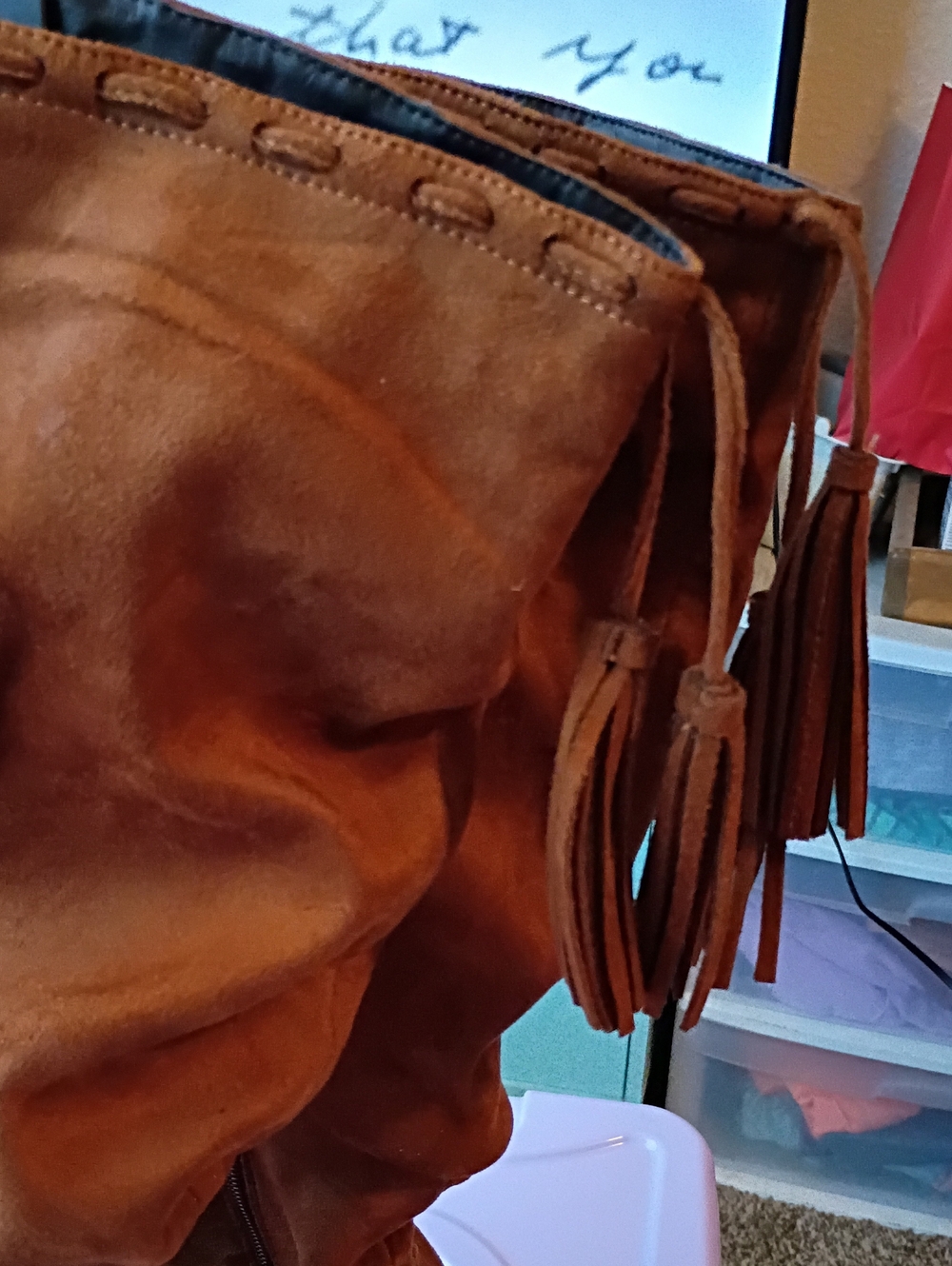 Suede Tassel Knee High Boots- Brown